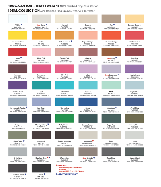 NEXT LEVEL APPAREL COLOR CARD