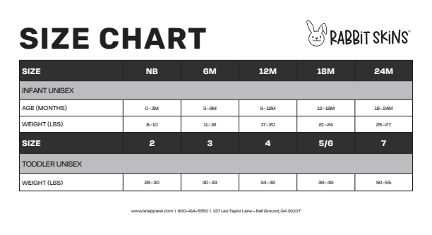 Rabbit Skins Sizing Chart