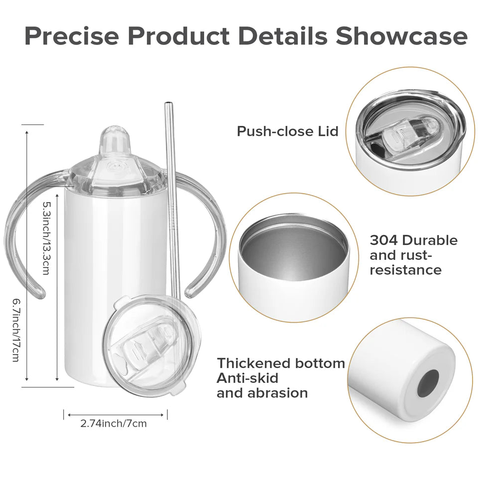 12 oz Sippy Cup Tumbler with Handles only 2 Lids, Metal Straw and Cleaning Brush!