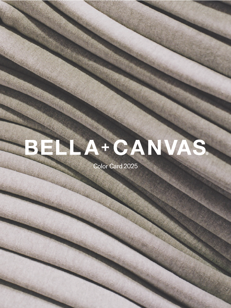 BELLA+CANVAS COLOR CARD showcasing fabric color swatches for 2025 collection