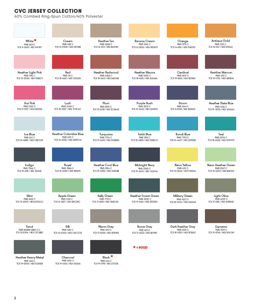 NEXT LEVEL APPAREL COLOR CARD