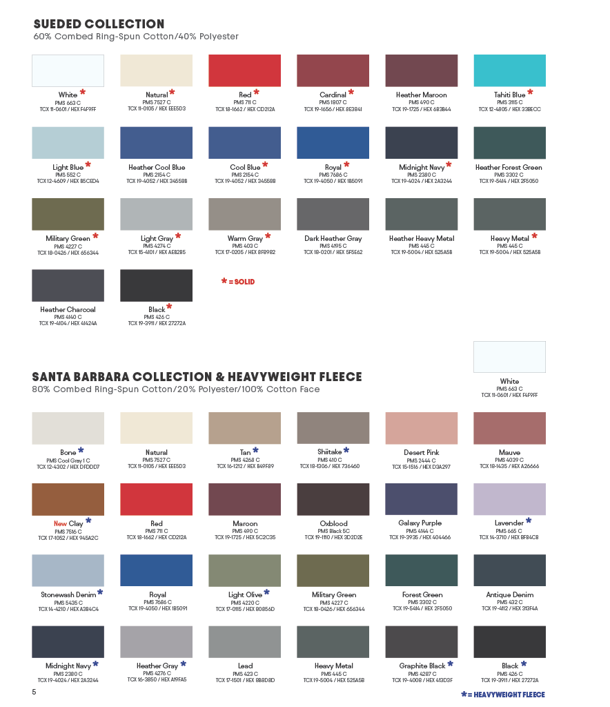 NEXT LEVEL APPAREL COLOR CARD