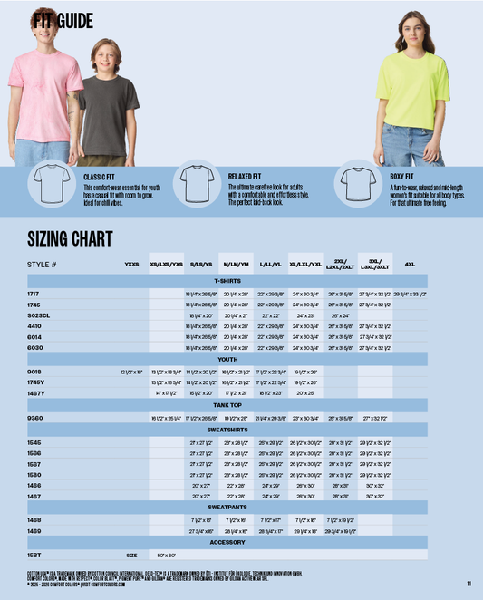 Comfort Colors Sizing Chart