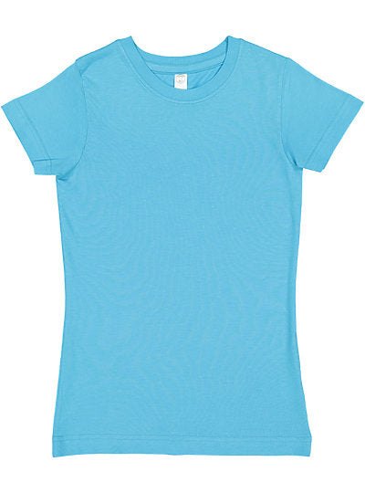 Youth girls fine jersey tee shirt in light blue with crew neck and short sleeves
