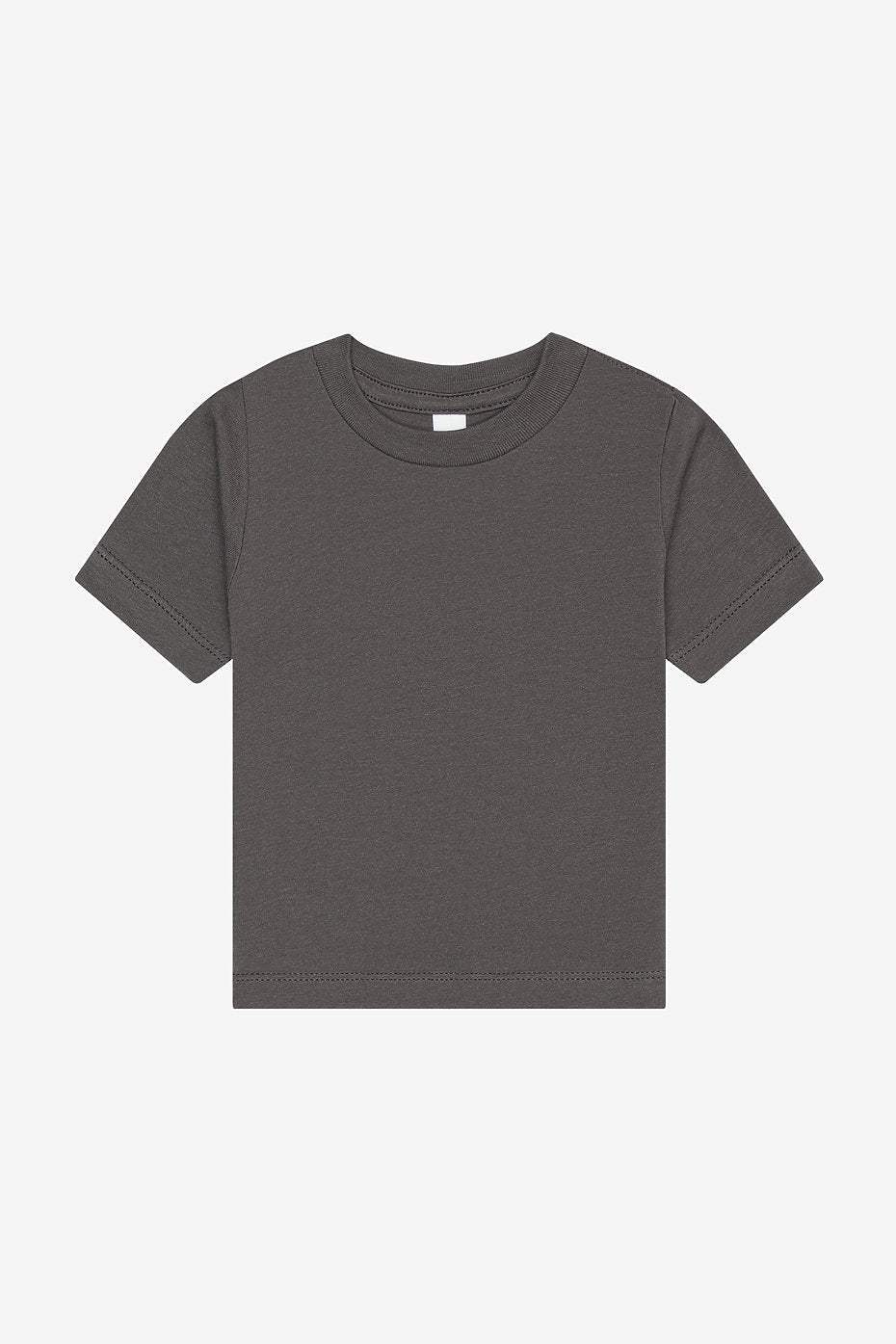 Infant Jersey short sleeve tee in dark heather gray with crew neck and tear-away label