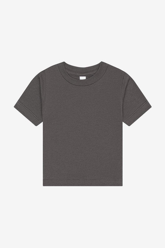 Infant Jersey short sleeve tee in dark heather gray with crew neck and tear-away label