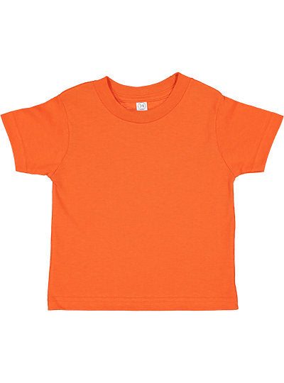 Toddler fine jersey tee in bright orange with soft, durable cotton fabric and ribbed crew neck collar
