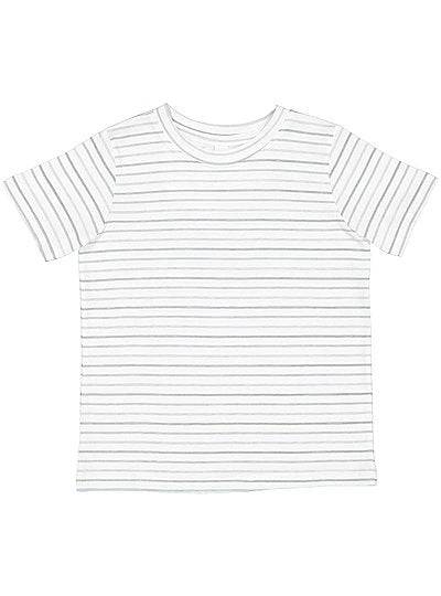 Toddler Fine Jersey Tee with shadow stripe pattern in vintage denim color, soft cotton material for toddler comfort and durability