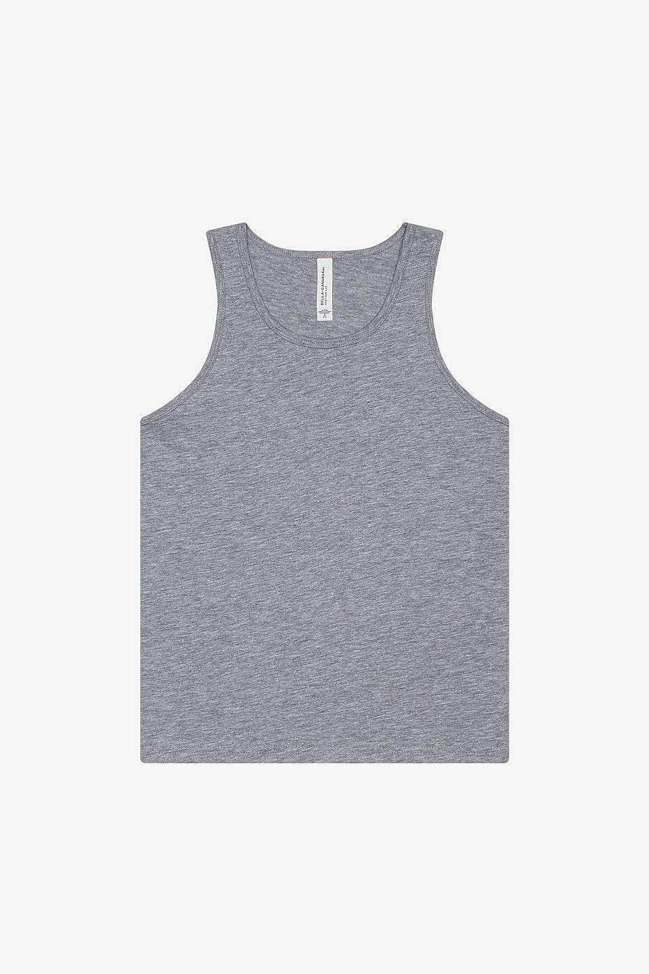 Youth Heather CVC Tank by Bella+Canvas, soft heather grey unisex kids tank top with modern fit and side seams