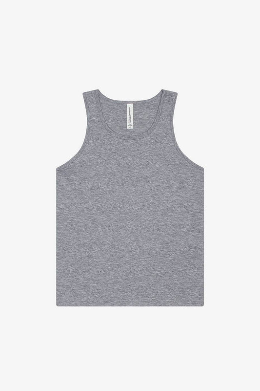 Youth Heather CVC Tank by Bella+Canvas, soft heather grey unisex kids tank top with modern fit and side seams
