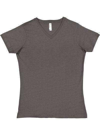 Women's V-neck Fine Jersey Tee  LAT  3507  X-SMALL, SMALL, MEDIUM, & LARGE