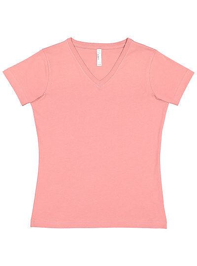 Women's V-neck Fine Jersey Tee  LAT  3507  X-SMALL, SMALL, MEDIUM, & LARGE