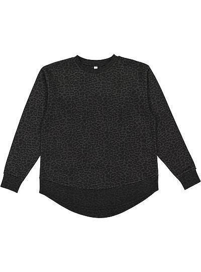 Women's Weekend Fleece black relaxed fit tunic length sweatshirt with ribbed cuffs and curved hem