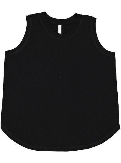 Women's Curvy Fine Jersey Tank in black with wider straps and curved hem