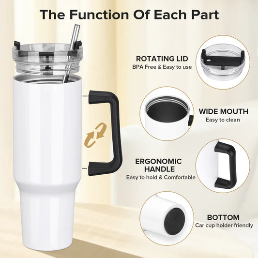 40oz Tumbler White with Colored Handle Don't Forget your Accessories! Customize Yours Today!