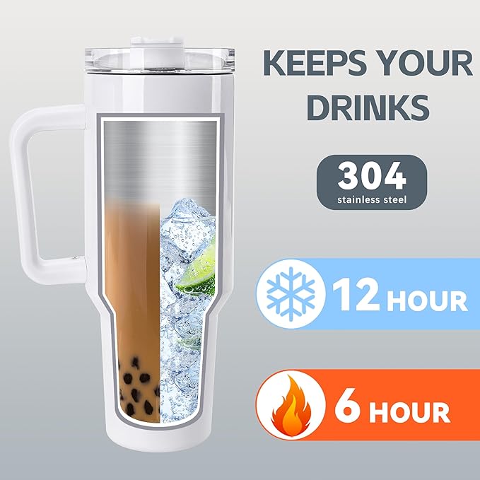 40oz Tumbler Great for those on the Go for Hot and Cold Beverages! Comes with Metal Straw & Cleaning Brush