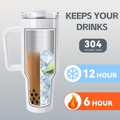 40oz Tumbler Great for those on the Go for Hot and Cold Beverages! Comes with Metal Straw & Cleaning Brush
