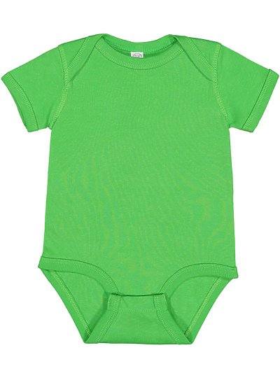 green infant baby rib bodysuit with lap shoulders and snap closure by Rabbit Skins