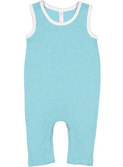 Rabbit Skins Infant Melange Tank Romper in light blue with white trim