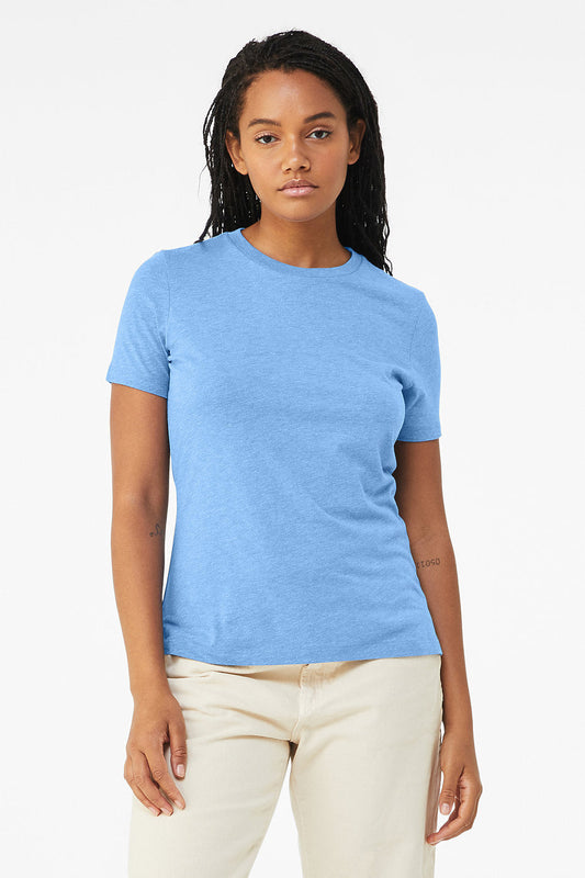 Women's Relaxed Heather CVC short sleeve crew neck t-shirt in light blue with relaxed fit