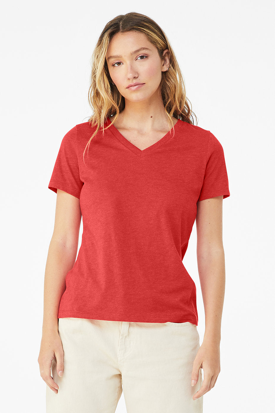 Women's stylish heather CVC V-neck t-shirt everyday wear