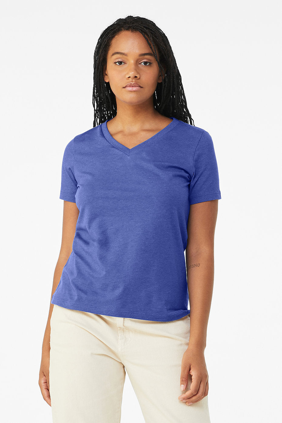 Women's stylish heather CVC V-neck t-shirt everyday wear