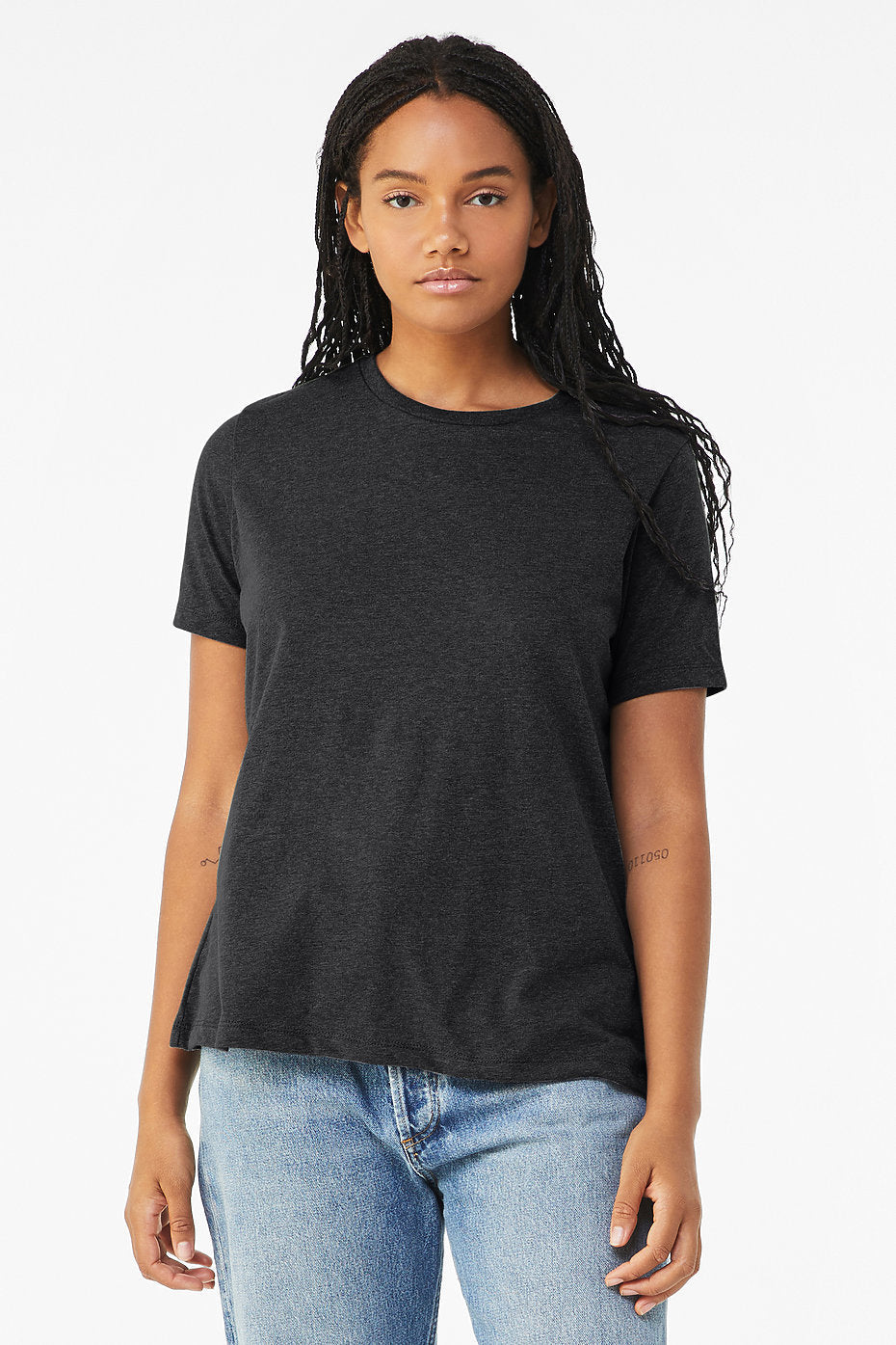 Women's Relaxed Triblend Short Sleeve Tee Bella+Canvas 6413 in black with crew neck and relaxed fit