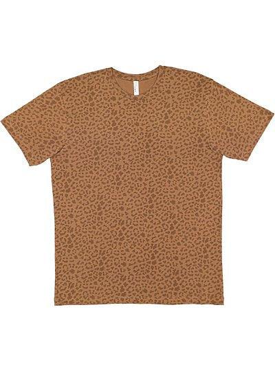 Unisex fine jersey tee in brown leopard print with soft crew neck and comfortable fit