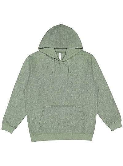 Unisex fleece hoodie in light green with front kangaroo pocket and drawstring hood