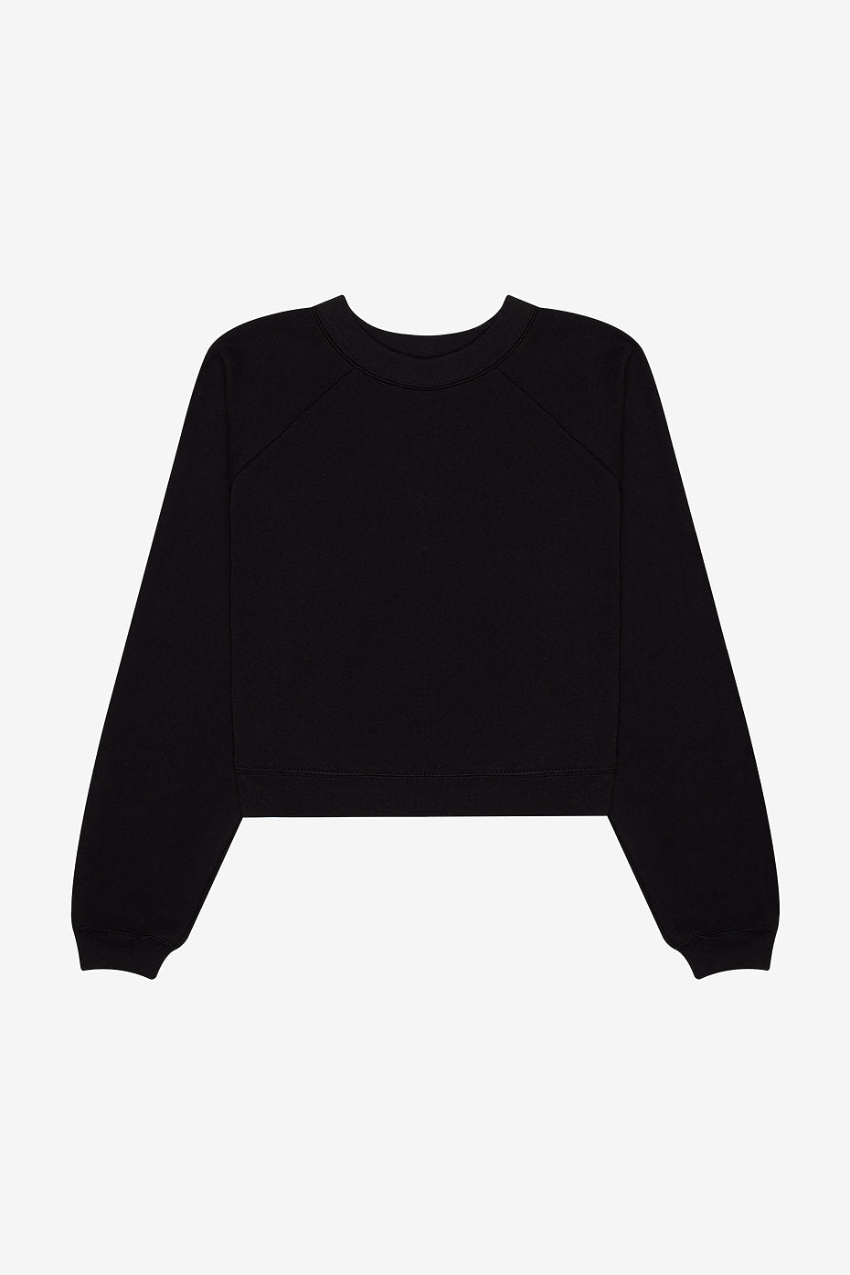 Black women's raglan pullover fleece with contoured seams and lightweight warmth