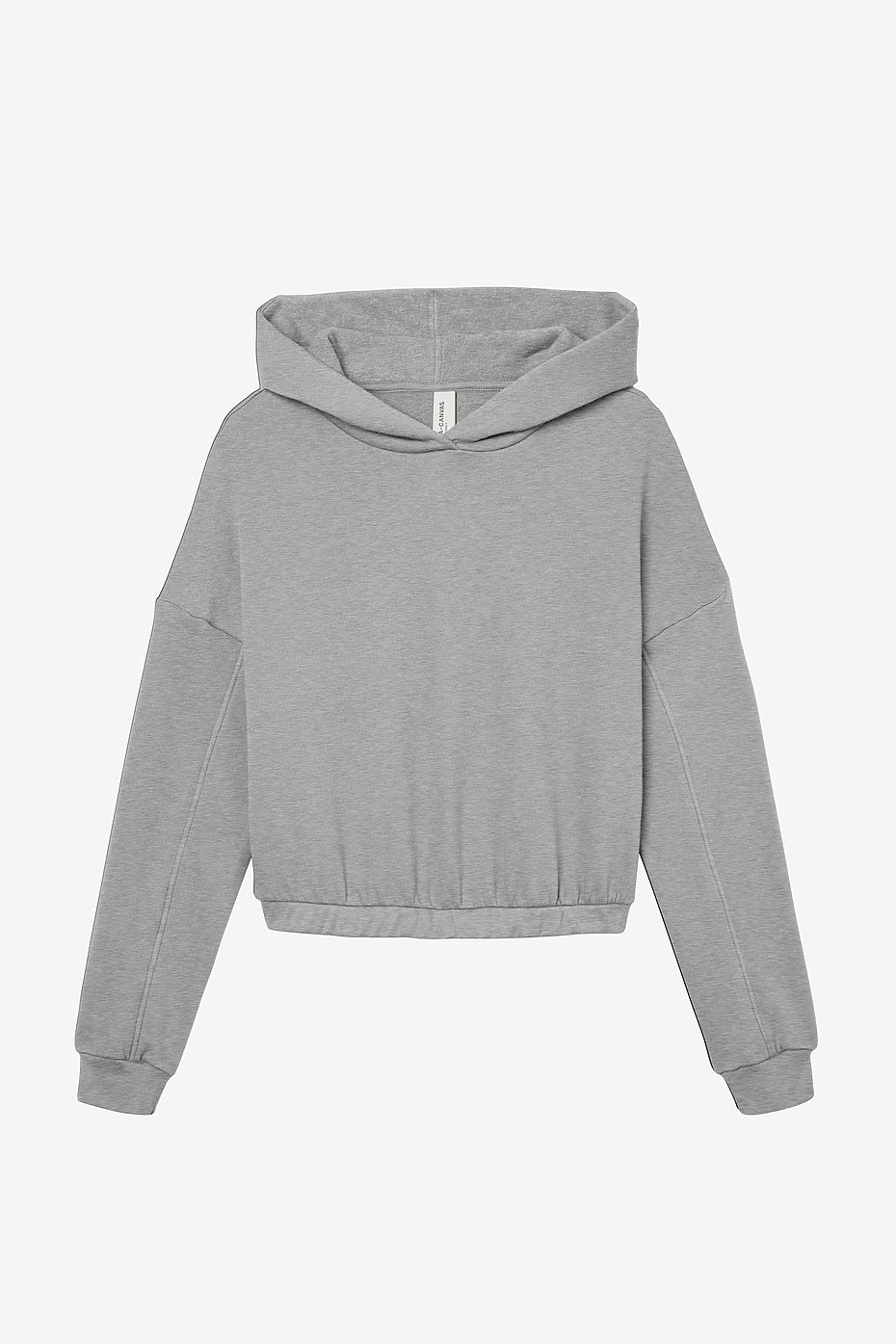 Gray women's cinched bottom cropped hoodie with oversized fit and hood