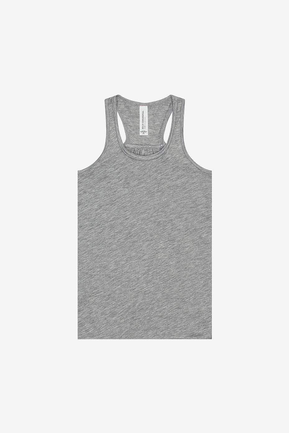 Youth flowy racerback tank in grey poly-viscose blend with relaxed drapey fit and round neck