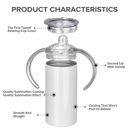 12 oz Sippy Cup Tumbler with Handles and 2 Lids, Metal Straw, and Cleaning Brush!
