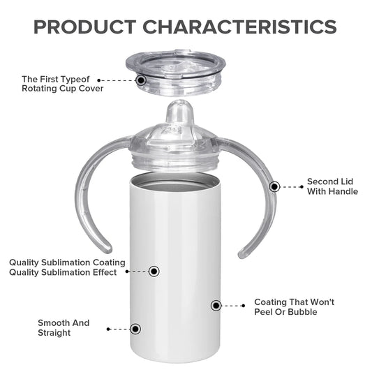 12 oz Sippy Cup Tumbler with Handles only 2 Lids, Metal Straw and Cleaning Brush!