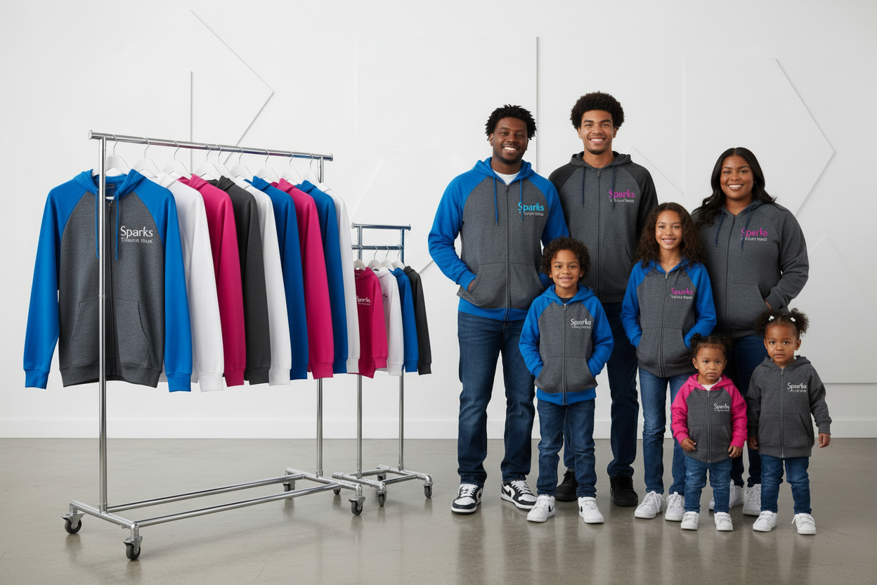 Add the colors electric blue and hot pink to the lettering in Sparks Trendz n More