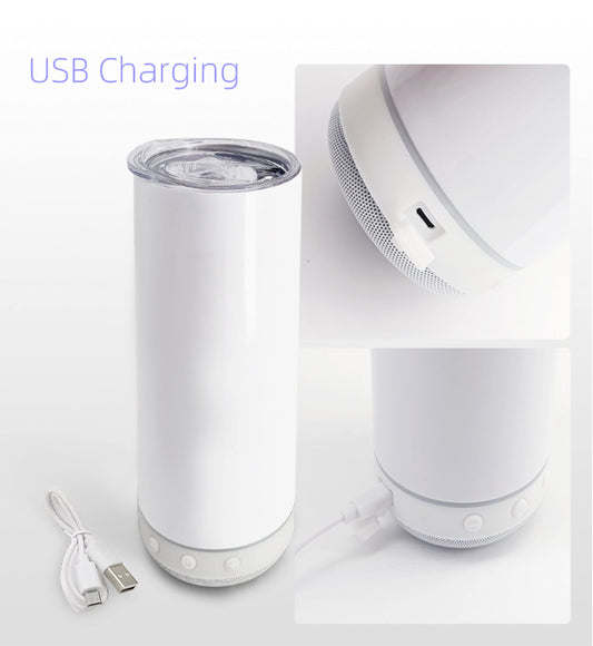 20oz Tumbler White with BlueTooth Speaker! Customize Yours Before They are Gone!!