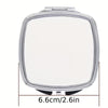 Compact square mirror with measurements on a white background