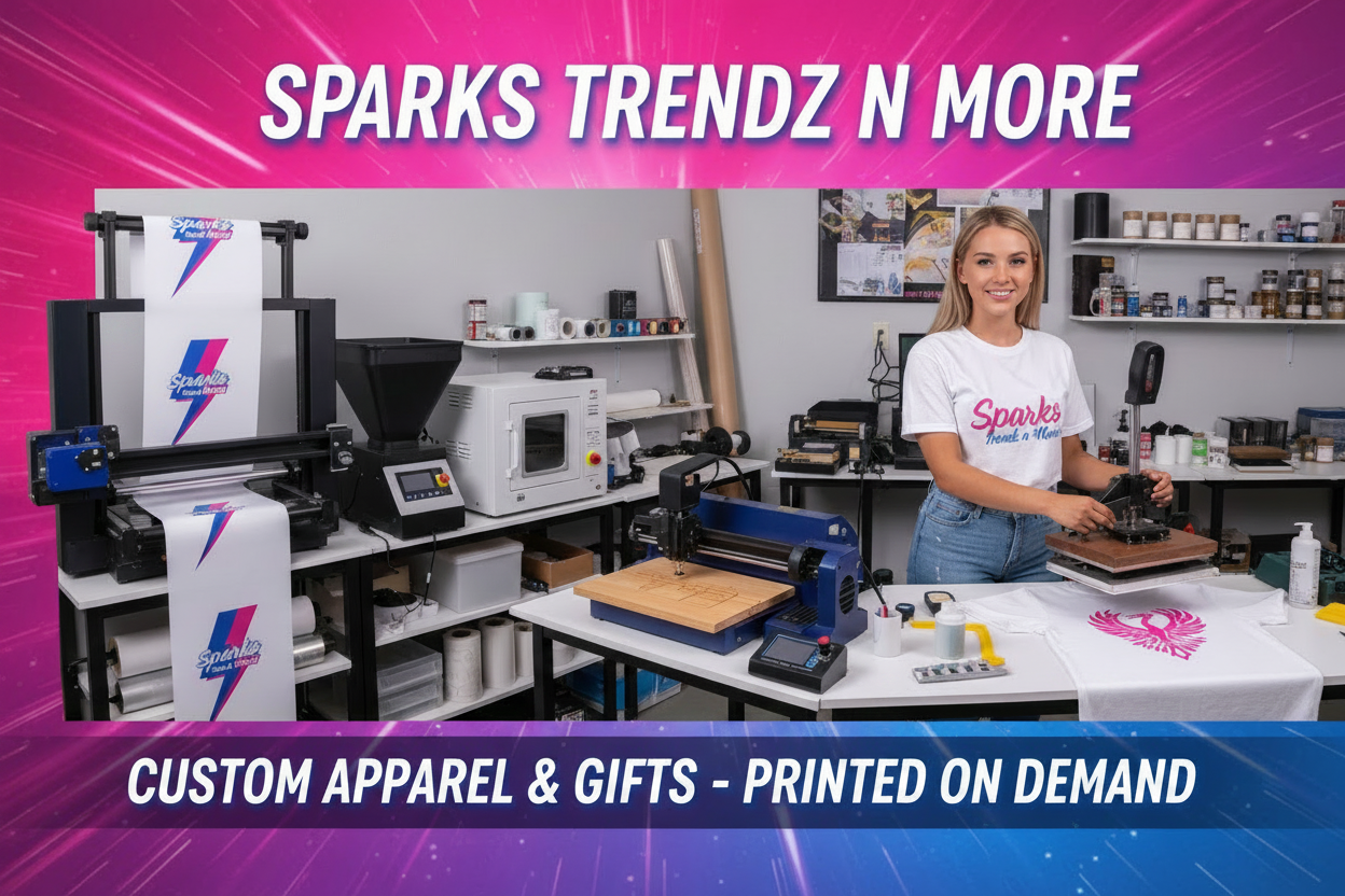 In house printing banner with white American woman