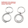 Two silver keychains with a sublimation time reference on a white background